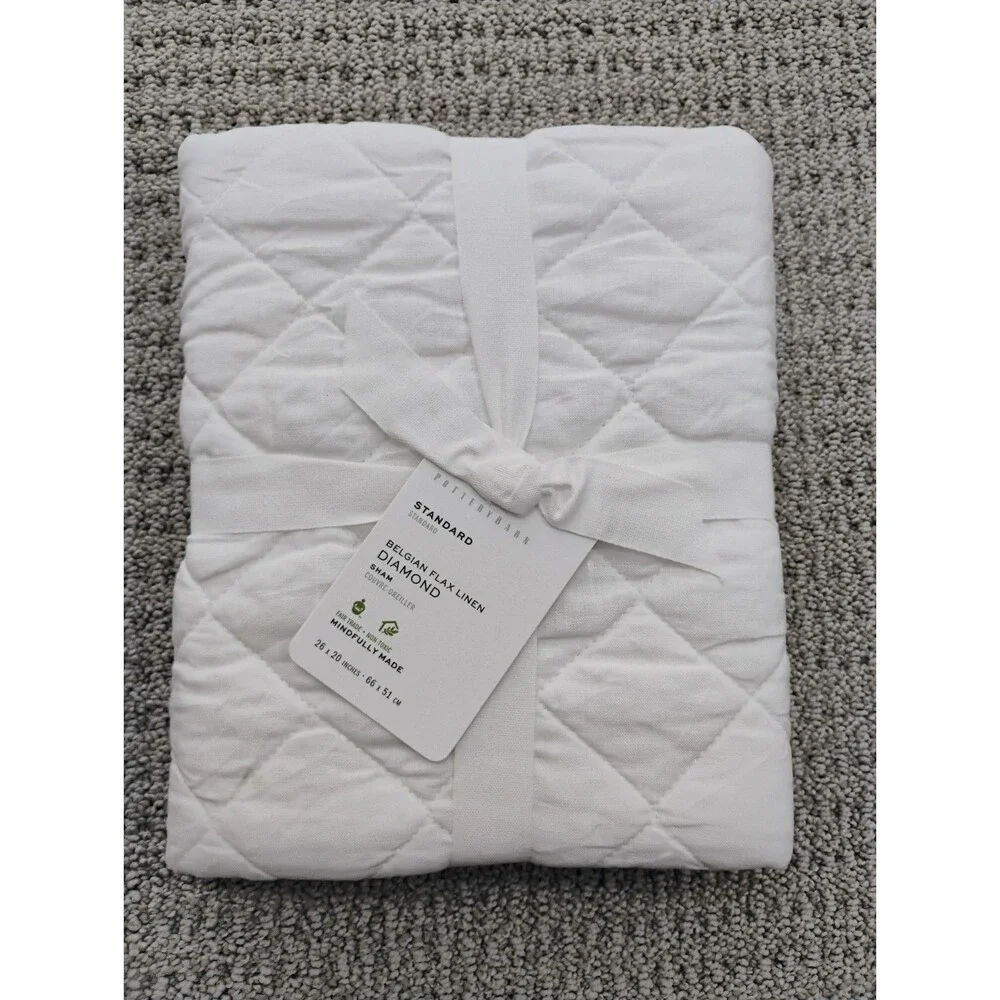 Pottery Barn Belgian Flax Linen White Diamond Standard Pillow Cover
